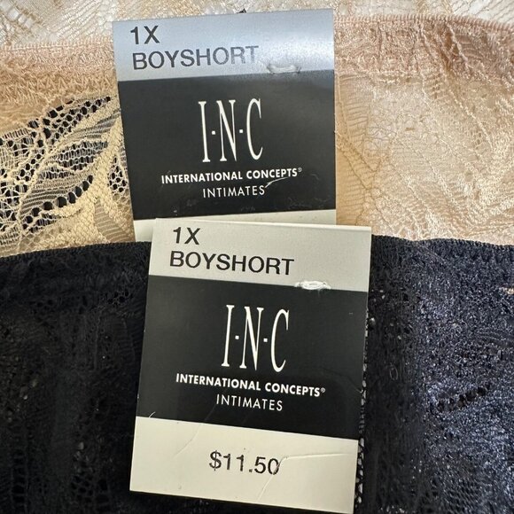INC Intl Concepts Plus Size 1X Lace Boyshort Panties (2)-Pairs Frappe/Black NWT - Picture 5 of 6
